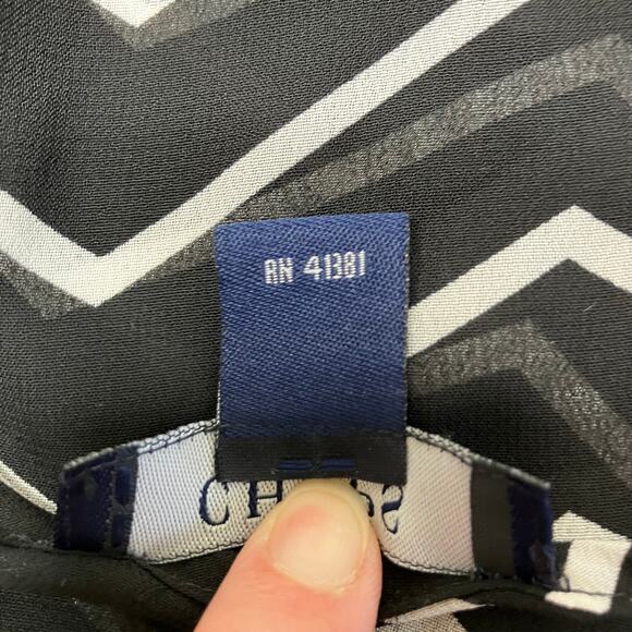 Chaps Womens SZ S Chevron Black & White Top Sheer Asymmetrical Hem Bow At Waist - Picture 10 of 14